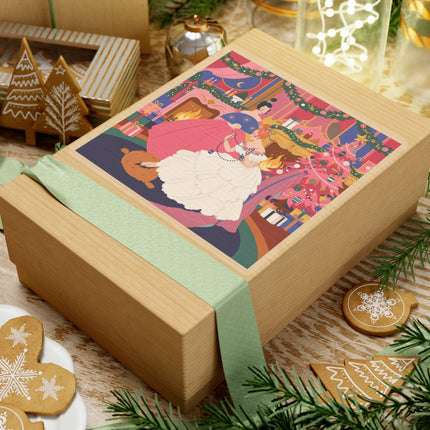 🎀🔥 Christmas By The Fireside Kiss-Cut Sticker – Art Deco Holiday Elegance
