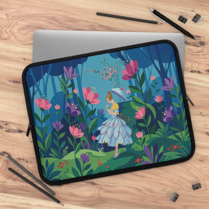 🌸☂️ The Lady Of The Enchanted Forest Stroll Laptop Sleeve – Art Deco Woodland Elegance