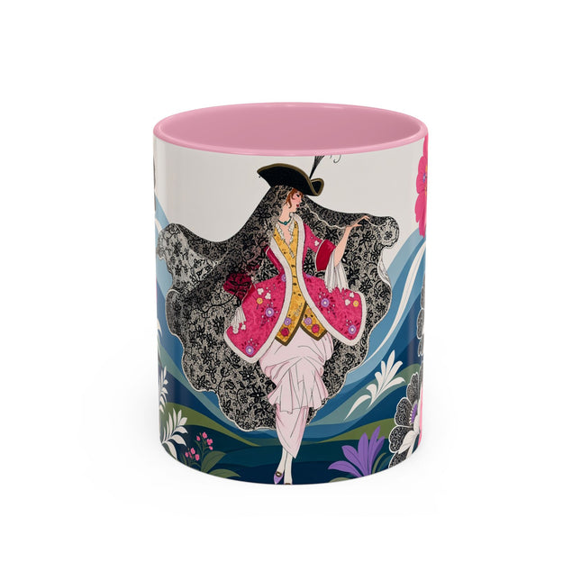 🌸🎀 The Pink Lace Garden Promenade Colorful Mug – Art Deco Fashion Elegance