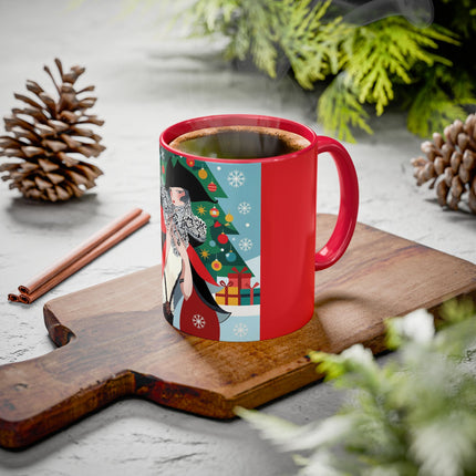 ❤️ The Lady Of The Crimson Scarf Colorful Mug – Art Deco Christmas Elegance