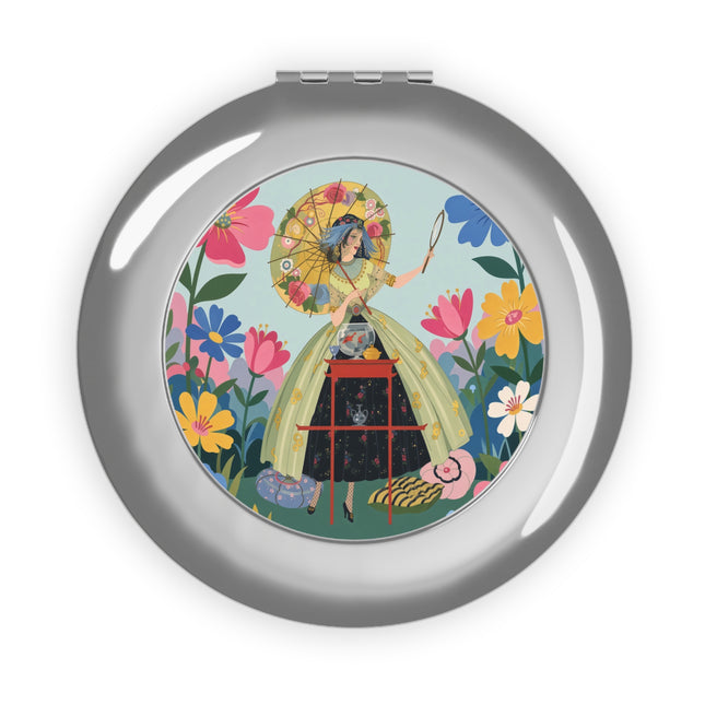 🌸🪞 The Floral Parasol Reflection Compact Mirror – Art Deco Garden Fantasy