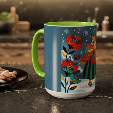 ❤️❄️ The Winter Heart Messenger Colorful Mug – Art Deco Snow Garden Fantasy