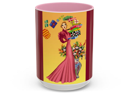 Elegant Holiday Woman with Gifts Colorful Mugs (11oz, 15oz)