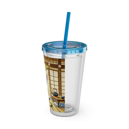Playful Kitten in the Tea Room Sunsplash Tumbler with Straw, 16oz