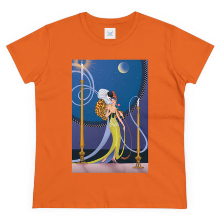 Smoke and Secrets: A Glamorous Encounter in Prohibition Era Women's Midweight Cotton Tee