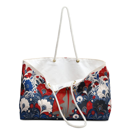 🦚🌺 The Enchanted Peacock Blossom Dancer Weekender Bag – Art Deco Floral Fantasy