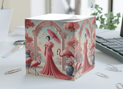 Petals, Porcelain, and Flamingos Note Cube