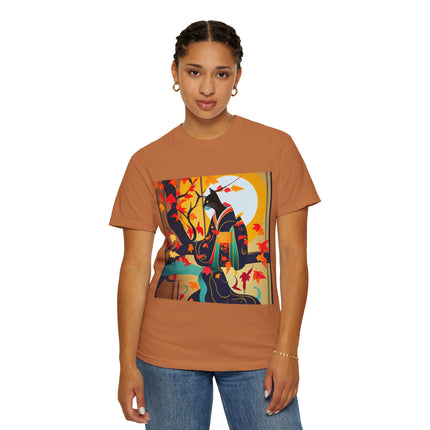 Black Cat in Kimono Unisex Garment-Dyed T-shirt