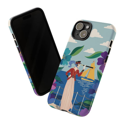 🌊🔭 The Lady Of The Seaside Lookout Phone Case – Art Deco Nautical Adventure