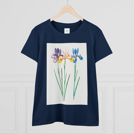 Women's Blue Iris Print Midweight Cotton Tee