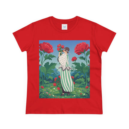 🌹🌿 The Scarlet Rose Garden Cotton Tee – Art Deco Floral Whimsy