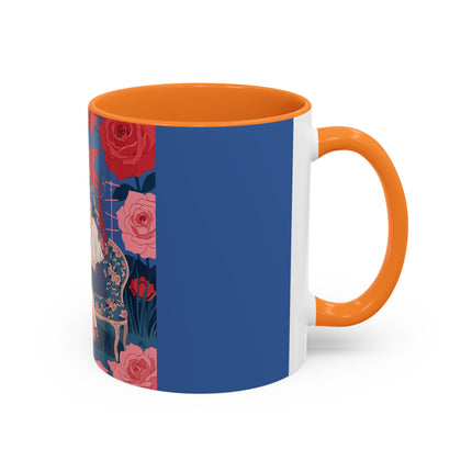The Lady And The Scarlet Macaw Colorful Mugs – Art Deco Floral Elegance