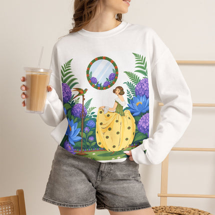 🦜🪷 The Parrot Garden Reflection Crewneck Sweatshirt – Art Deco Fashion Whimsy