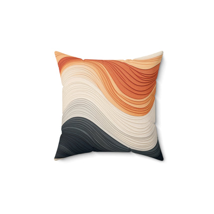 Wave Pattern in Hues of Beige, Orange, Grey, and Black Spun Polyester Square Pillow