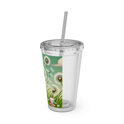 Geisha Kitten and the Dandelion Wish Sunsplash Tumbler with Straw, 16oz