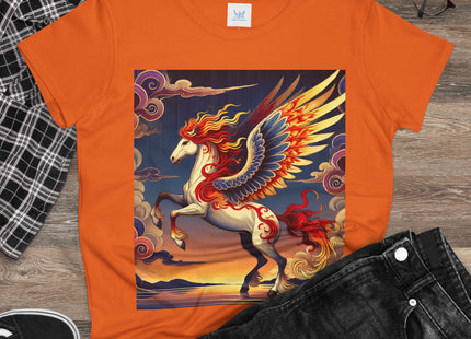 Flame-Winged Horse at Sunset Women's Midweight Cotton Tee
