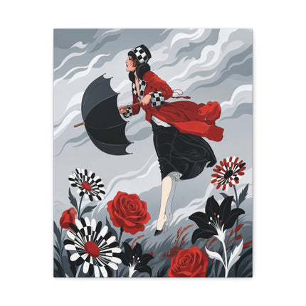 🌹☂️ The Lady In The Storm Placemat – Art Deco Floral Drama