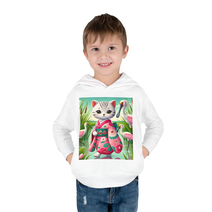 Geisha Kitten Strolls Among the Spoonbills Toddler Pullover Fleece Hoodie