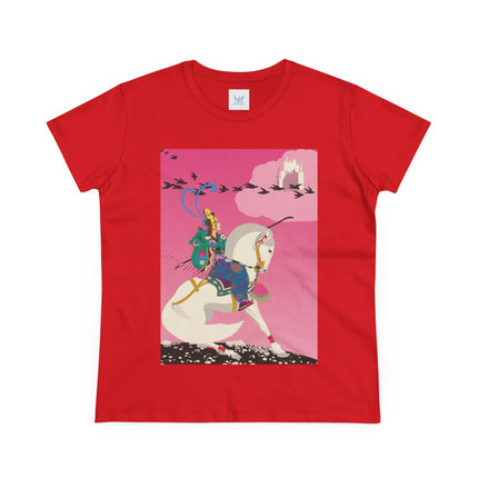 Samurai Princess on the White Steed Women's Midweight Cotton Tee – Epic Fantasy & Mythic Beauty