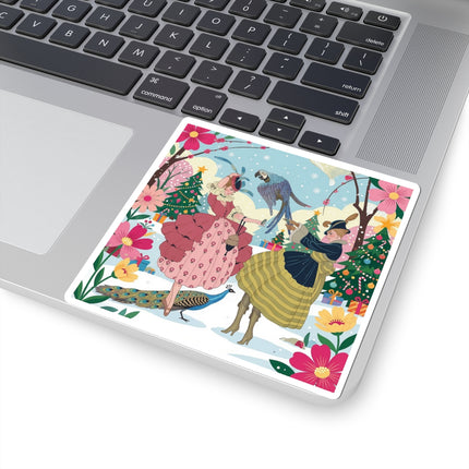 🦜🎄 The Christmas Parrot Promenade Kiss-Cut Sticker – Art Deco Holiday Fantasy