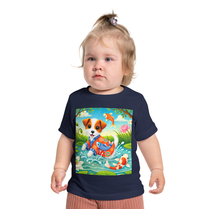 Koi Pond Puppy Baby T-Shirt – Playful Splashes & Serene Beauty