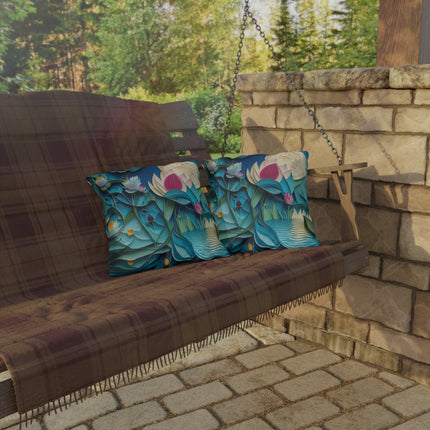 Ethereal Moonlit Lake Outdoor Pillows