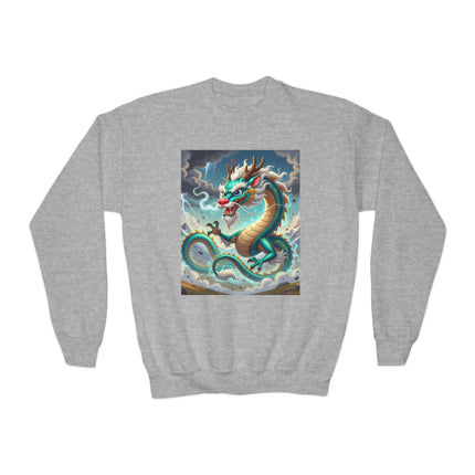 Tibetan Dragon in Battle Youth Crewneck Sweatshirt – Power, Motion & Mythic Adventure