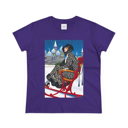 Elegant Winter Woman in Sleigh Women's Midweight Cotton Tee