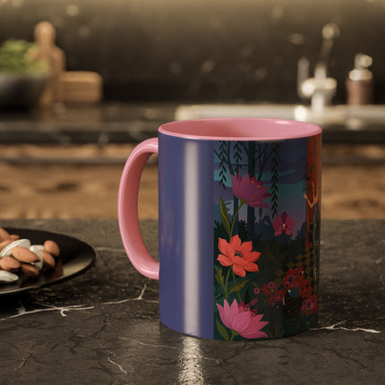 The Lady And The Midnight Birdcage Colorful Mugs – Art Deco Botanical Elegance