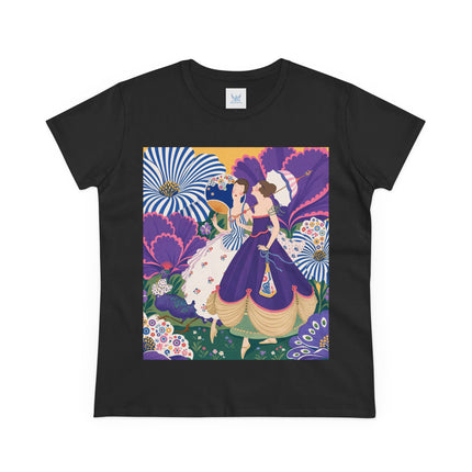 💜🌼 The Violet Garden Companions Cotton Tee – Art Deco Fashion Illustration