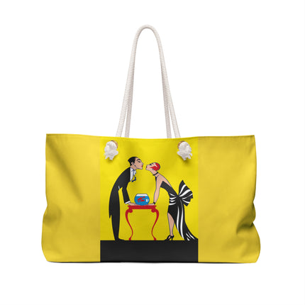 A Moment of Elegance: A Passionate Embrace Amidst Golden Splendor Weekender Bag