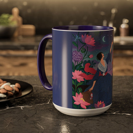 The Lady And The Morning Song Colorful Mugs – Art Deco Botanical Elegance