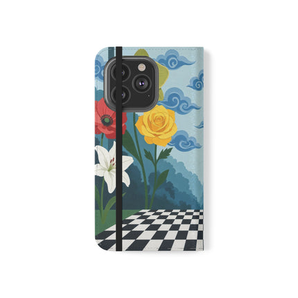 🌺♟️ The Ladies Of The Checkerboard Garden Flip Case – Art Deco Floral Fantasy