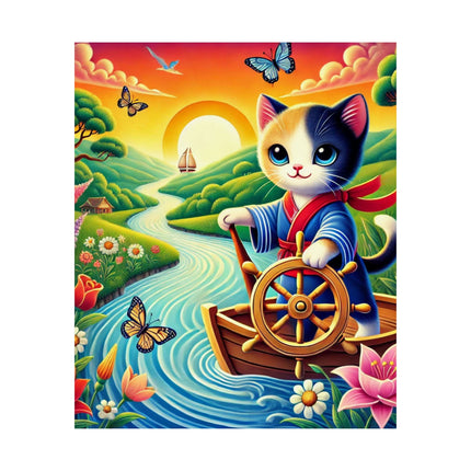⛵🐱 Sailor Kitten’s River Adventure Matte Vertical Poster – Whimsical Journey & Storybook Adventure