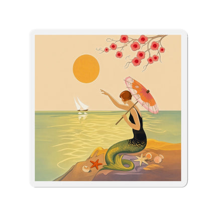 🧜‍♀️☂️ The Mermaid With The Parasol Die-Cut Magnets – Art Deco Seaside Fantasy