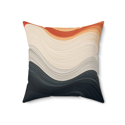 Wave Pattern in Hues of Beige, Orange, Grey, and Black Spun Polyester Square Pillow