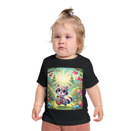 Raccoon’s Berry Basket Baby T-Shirt – Sweet Woodland Charm & Sunny Adventures