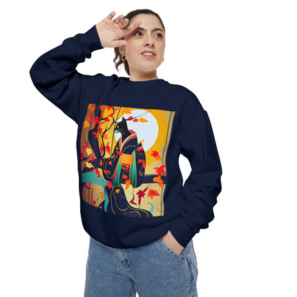 Black Cat in Kimono Unisex Garment-Dyed Sweatshirt