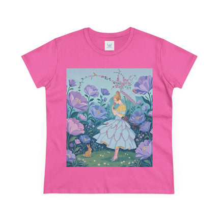 🌸🐇 The Secret Blossom Garden Cotton Tee – Art Deco Spring Whimsy