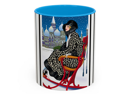 Elegant Winter Woman in Sleigh Colorful Mugs (11oz, 15oz)