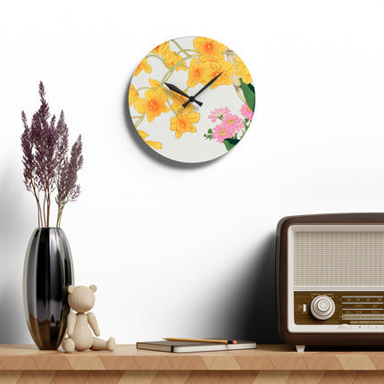 Golden Bow Orchid by Tanigami Kônan Acrylic Wall Clock, Round and Square