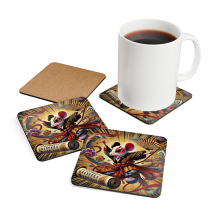 Theatrical Mouse on a Mission Corkwood Coaster Set