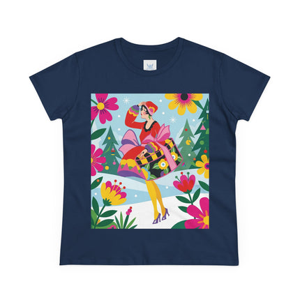 🎄🌺 Christmas In The Winter Garden Cotton Tee – Art Deco Holiday Whimsy