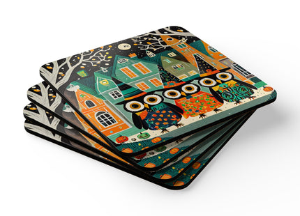 Night of the Trick-or-Treating Owlets Corkwood Coaster Set