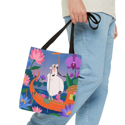 🪷🛶 The Lady Of The Lotus Garden Gondola Tote Bag – Art Deco Floral Adventure