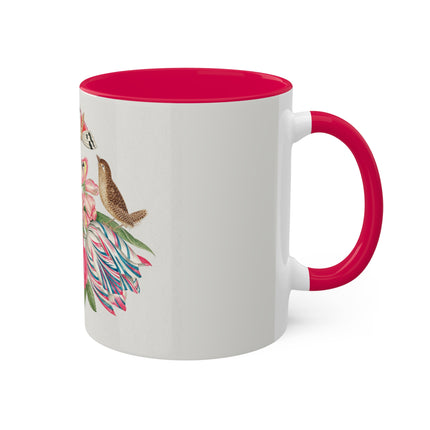 Pair of Brown Birds on Bouquet with Tulip, Rose, Snapdragons, and Butterflies by Anonymous Colorful Mugs, 11oz