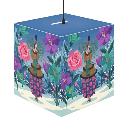 🌹❄️ The Holly Rose Of Winter Light Cube Lamp – Art Deco Christmas Garden