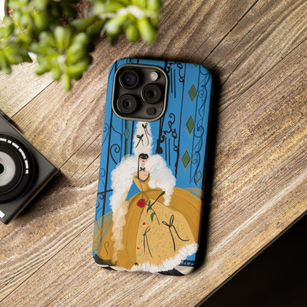 🎭🌹 The Lady At The Masquerade Gates Phone Case – Art Deco Fashion Illustration