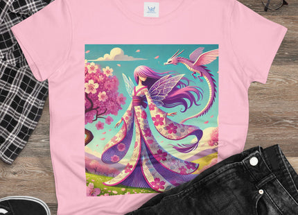 Petals in the Wind: The Kimono Fairy and the Sky Dragon Cotton Tee