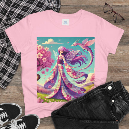 Petals in the Wind: The Kimono Fairy and the Sky Dragon Cotton Tee